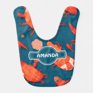 Lobster Geometric Colorful Personalized Pattern Baby Bib