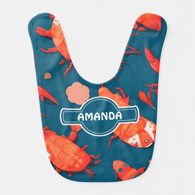 Lobster Geometric Colorful Personalized Pattern Baby Bib (Front)