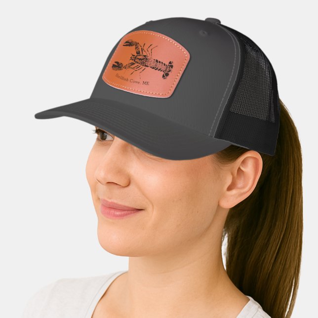 Lobster Graphic Custom Text Personalized Leather Patch Hat (Female)