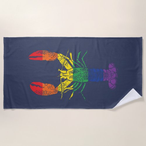 Lobster Graphic with Pride Rainbow Stripes Beach Towel