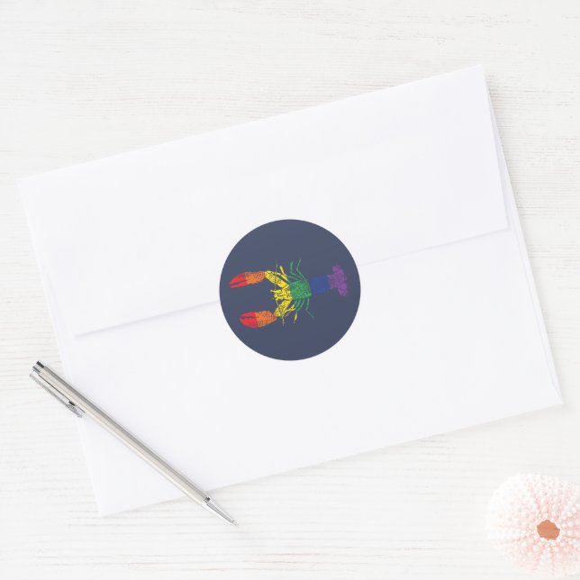 Lobster Graphic with Pride Rainbow Stripes Classic Round Sticker (Envelope)