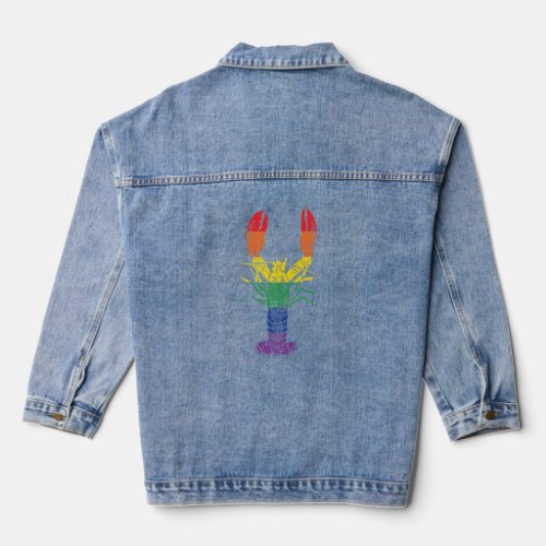 Lobster Graphic with Pride Rainbow Stripes Denim Jacket