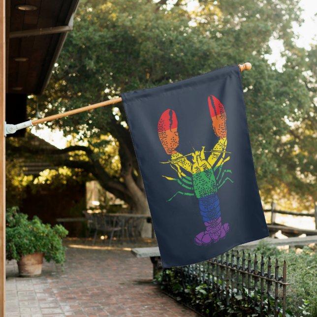 Lobster Graphic with Pride Rainbow Stripes House Flag (In SItu)