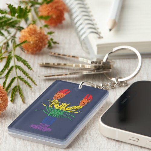 Lobster Graphic with Pride Rainbow Stripes Keychain
