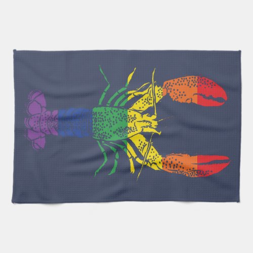 Lobster Graphic with Pride Rainbow Stripes Kitchen Towel