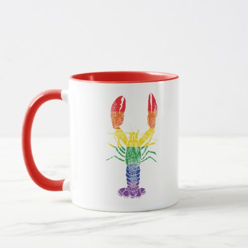 Lobster Graphic with Pride Rainbow Stripes Mug