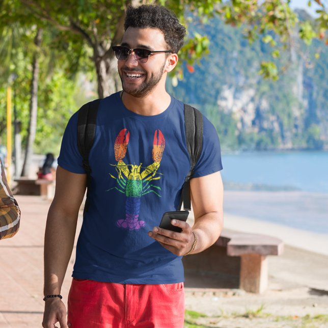 Lobster Graphic with Pride Rainbow Stripes T-Shirt (Creator Uploaded)