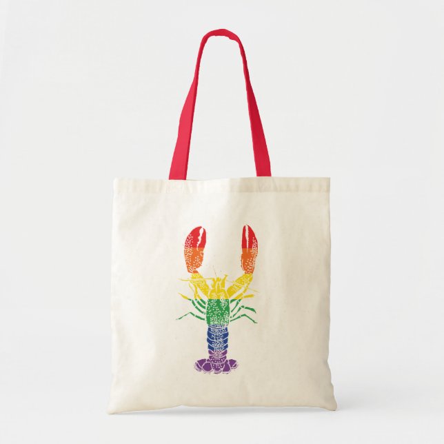 Lobster Graphic with Pride Rainbow Stripes Tote Bag (Front)