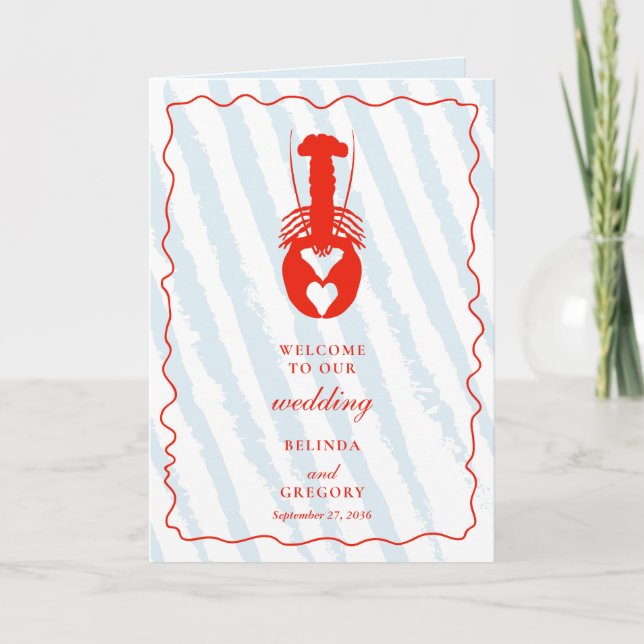 Lobster Heart Blue Stripe Wedding Order of Servics Program (Front)
