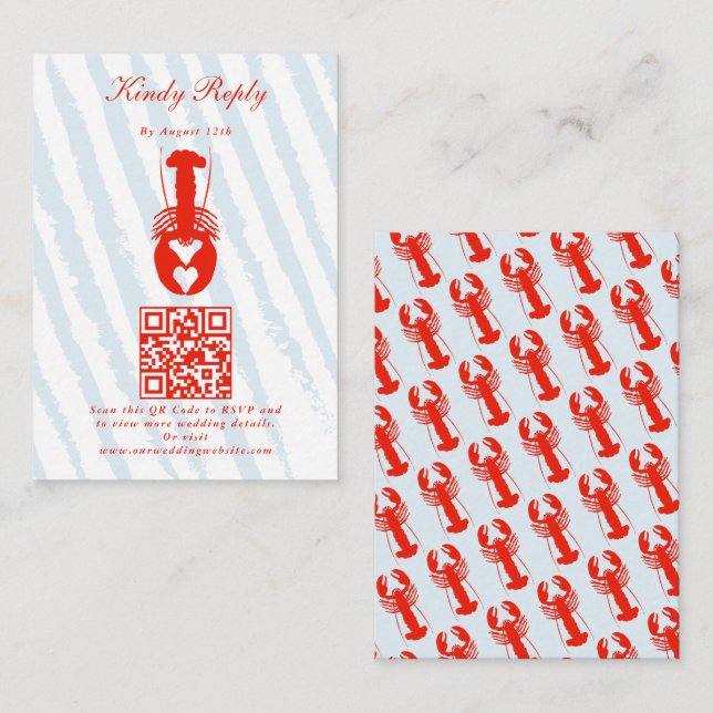 Lobster Heart Blue Stripes Nautical Beach Wedding Enclosure Card (Front/Back)
