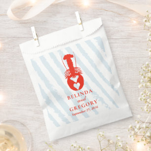 Lobster Heart Blue Stripes Nautical Beach Wedding Favor Bag