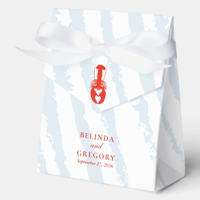 Lobster Heart Blue Stripes Nautical Beach Wedding Favor Boxes (Front)