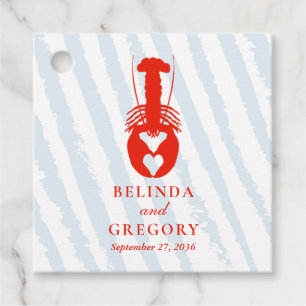 Lobster Heart Blue Stripes Nautical Beach Wedding Favor Tags