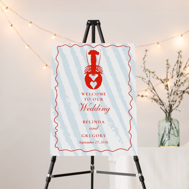 Lobster Heart Blue Stripes Nautical Beach Wedding Foam Board (In Situ (Stand))