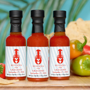 Lobster Heart Blue Stripes Nautical Beach Wedding Hot Sauces