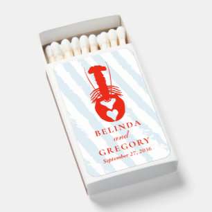 Lobster Heart Blue Stripes Nautical Beach Wedding Matchboxes