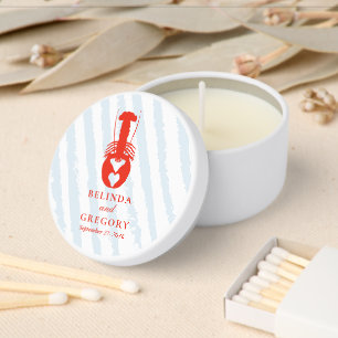 Lobster Heart Blue Stripes Nautical Beach Wedding Mini Candle Favors