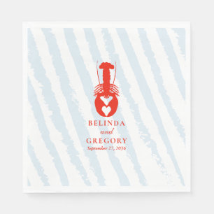 Lobster Heart Blue Stripes Nautical Beach Wedding Napkins