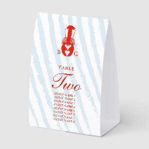 Lobster Heart Blue Stripes Nautical Beach Wedding Paper Table Tent