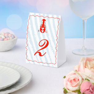 Lobster Heart Blue Stripes Nautical Beach Wedding Paper Table Tent