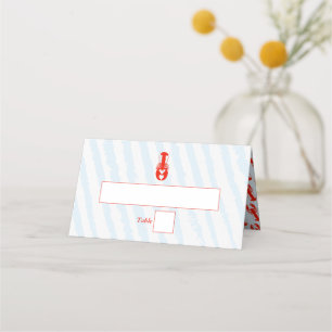 Lobster Heart Blue Stripes Nautical Beach Wedding Place Card