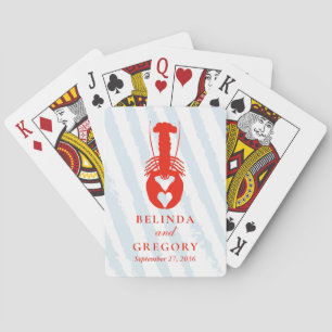 Lobster Heart Blue Stripes Nautical Beach Wedding Poker Cards