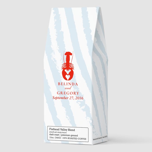 Lobster Heart Blue Stripes Nautical Beach Wedding Roasted Coffee (Front)
