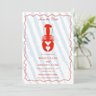 Lobster Heart Blue Stripes Nautical Beach Wedding Save The Date