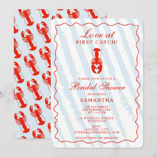 Lobster Heart Blue Stripes Nautical Bridal Shower Invitation