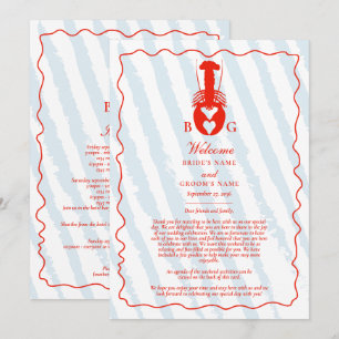 Lobster Heart Blue Stripes Wedding Itinerary Program