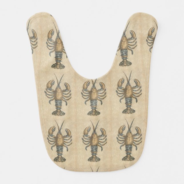 Lobster Illustration Antique Maine Seafood Bib (Front)