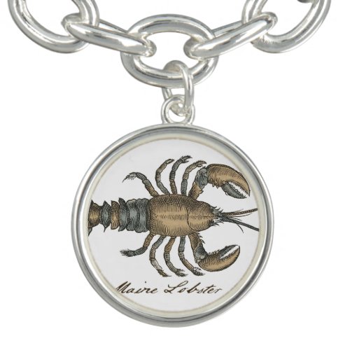 Lobster Illustration Antique Maine Seafood Charm Bracelet