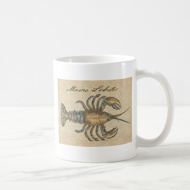 Lobster Illustration Antique Maine Seafood Coffee Mug (Right)
