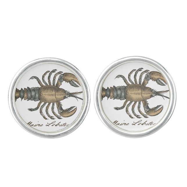 Lobster Illustration Antique Maine Seafood Cufflinks (Front)