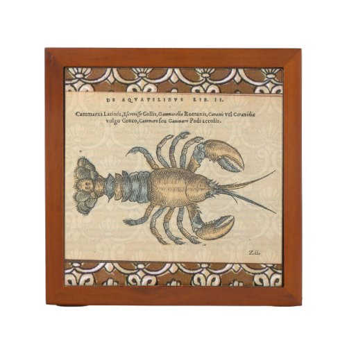 Lobster Illustration Antique Maine Seafood Desk Organizer