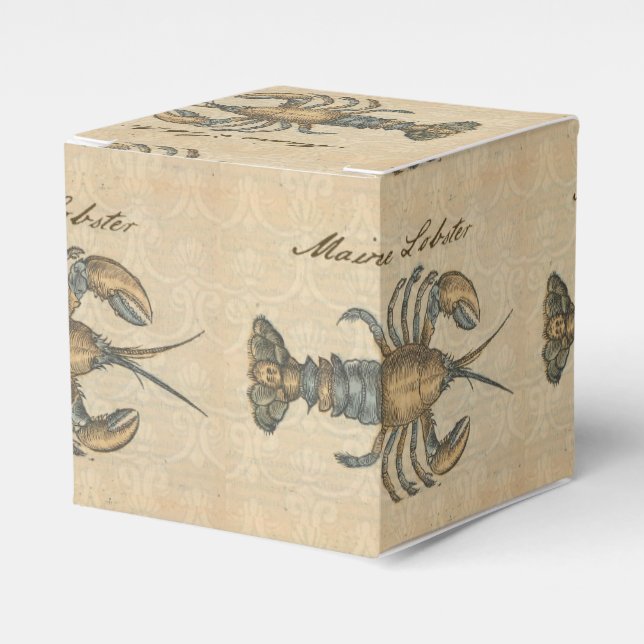 Lobster Illustration Antique Maine Seafood Favor Boxes (Front Side)