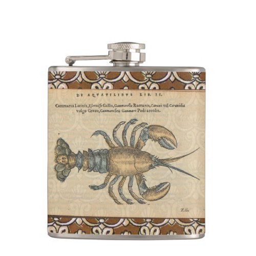 Lobster Illustration Antique Maine Seafood Flask