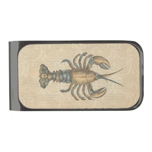 Lobster Illustration Antique Maine Seafood Gunmetal Finish Money Clip