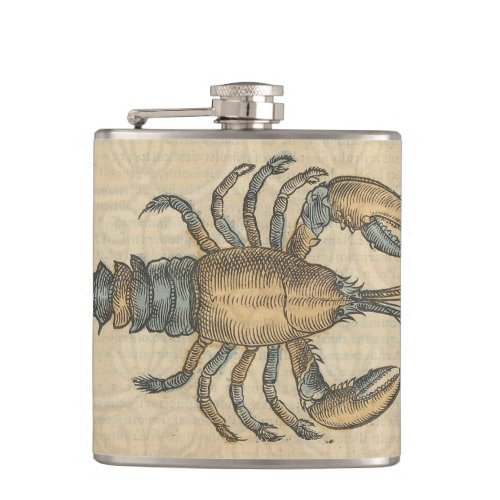 Lobster Illustration Antique Maine Seafood Hip Flask