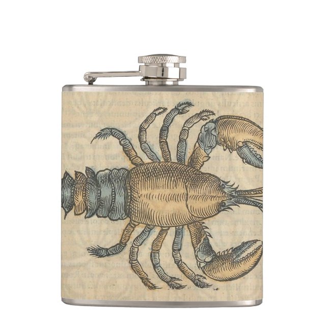 Lobster Illustration Antique Maine Seafood Hip Flask (Front)
