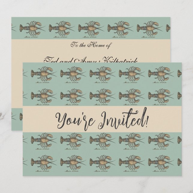 Lobster Illustration Antique Maine Seafood Invitation (Front/Back)