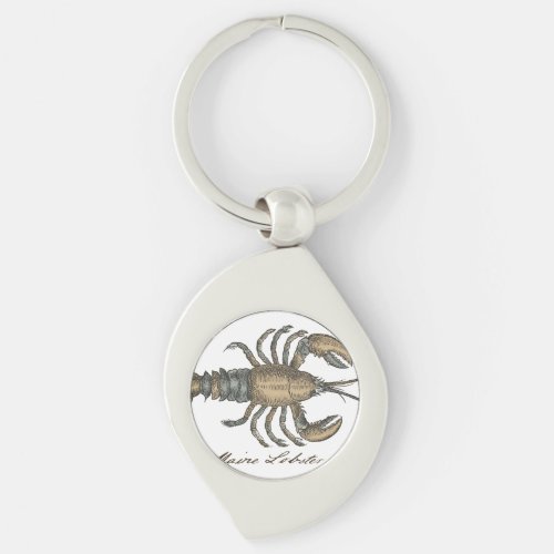 Lobster Illustration Antique Maine Seafood Keychain