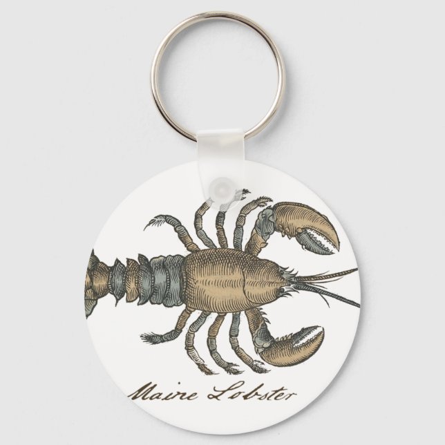 Lobster Illustration Antique Maine Seafood Keychain (Front)