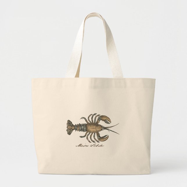 Lobster Illustration Antique Maine Seafood Large Tote Bag (Front)