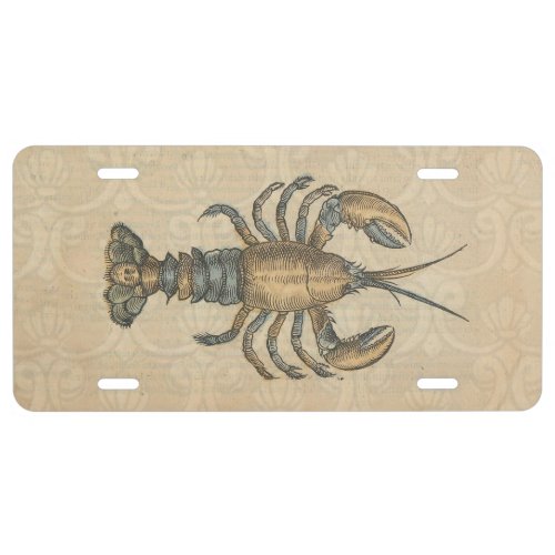 Lobster Illustration Antique Maine Seafood License Plate