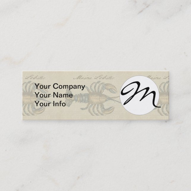 Lobster Illustration Antique Maine Seafood Mini Business Card (Front)