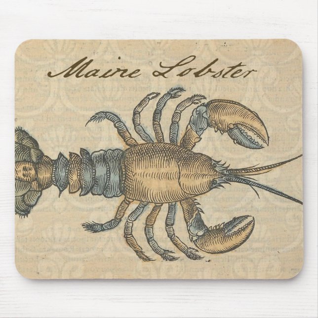 Lobster Illustration Antique Maine Seafood Mouse Pad (Front)