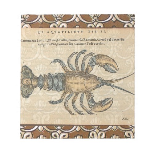 Lobster Illustration Antique Maine Seafood Notepad