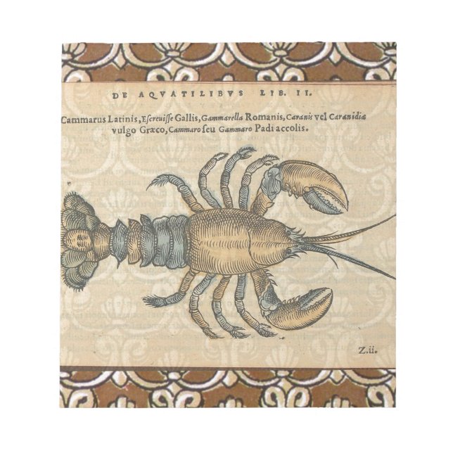 Lobster Illustration Antique Maine Seafood Notepad (Front)