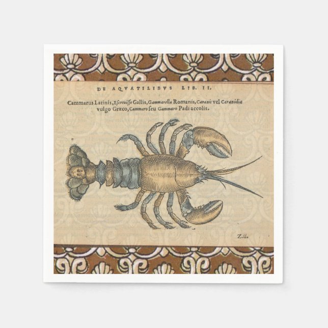 Lobster Illustration Antique Maine Seafood Paper Napkins (Front)